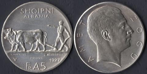 Albania 5 frang ar 1927 (trial