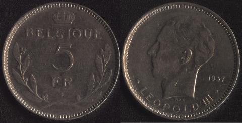 Belgium 5 francs 1937 French