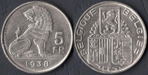 Belgium 5 francs 1938