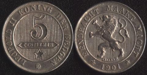 Belgium 5 centimes 1901 (Flemish