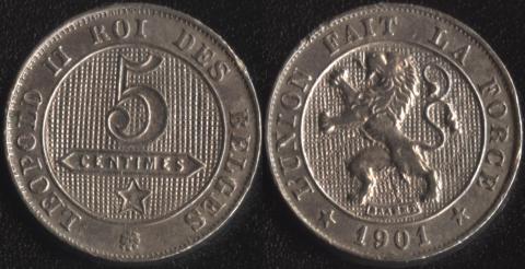Belgium 5 centime 1901 French
