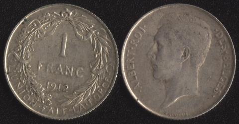 Belgium 1 franc 1912 French