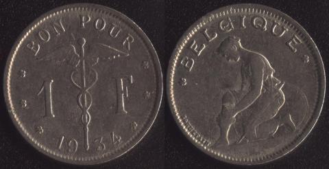Belgium 1 franc 1934 French