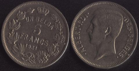 Belgium 5 francs 1931 French