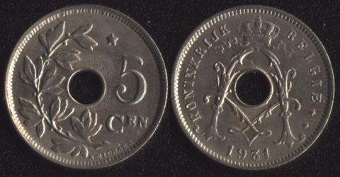 Belgium 5 centimes 1931 Flemish