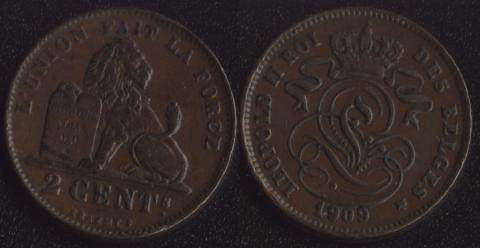 Belgium 2 centime 1909 French