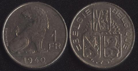 Belgium 1 franc 1939 Flemish