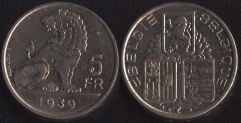 Belgium 5 francs 1939 Flemish