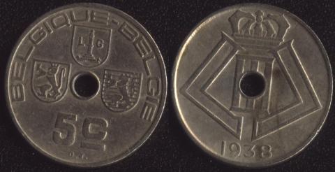 Belgium 5 centime 1938 French