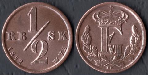Denmark 1/2 skilling 1852