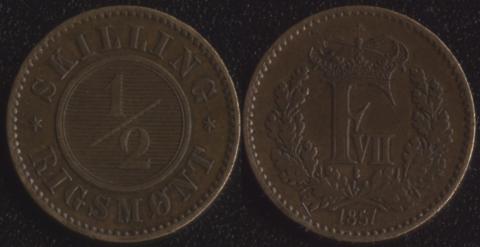 Denmark 1/2 skilling 1857
