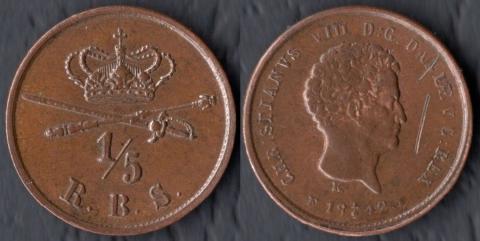 Denmark 1/5 rigbankskilling 1842