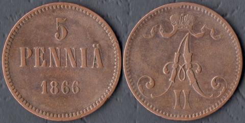 Finland 5 penny 1866