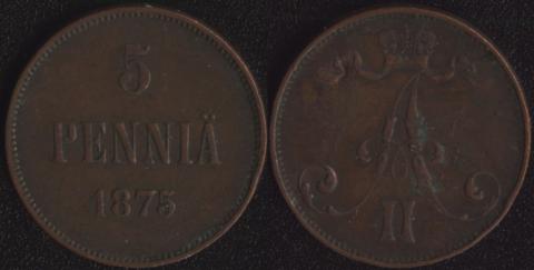Finland 5 penny 1875