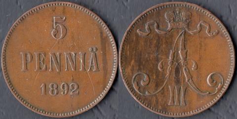 Finland 5 penny 1892