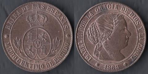 Spain 1/2 centime 1868