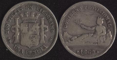 Spain 1 peseta 1869