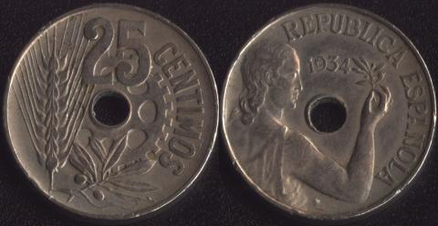Spain 25 centimo 1934