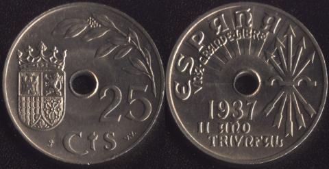 Spain 25 centimo 1937