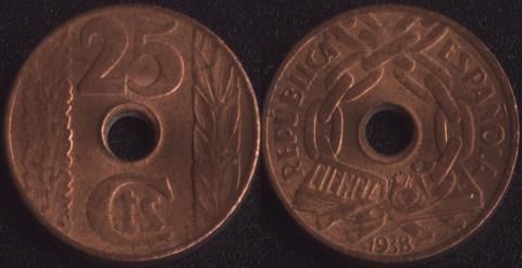 Spain 25 centimo 1938