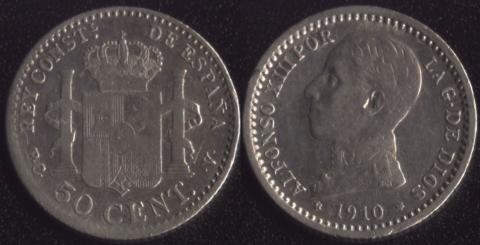Spain 50 centimo 1910