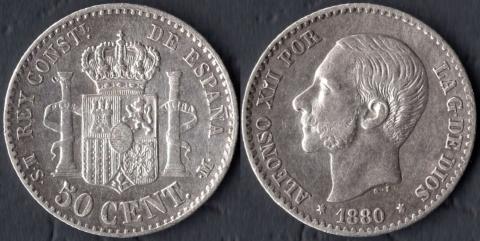 Spain 50 centimo 1880