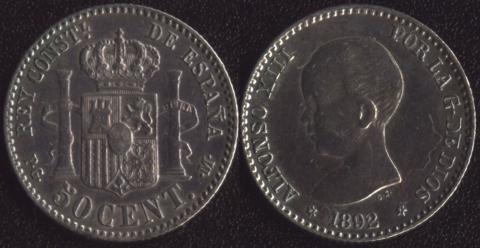 Spain 50 centimo 1892