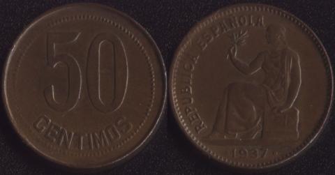 Spain 50 centimo 1937 (round