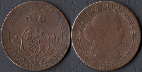 Spain 5 centimo 1867