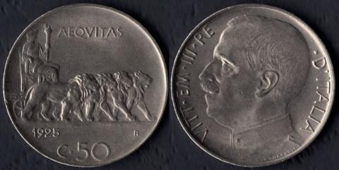 Italy 50 centesimo 1925 (smooth edge