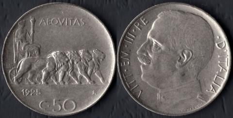 Italy 50 centesimo 1925 (ribbed edge