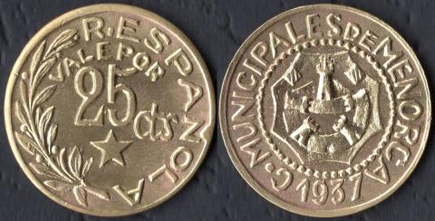 Menorca Spain 25 centimos 1937