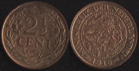 Netherlands 2-1/2 guilders 1916
