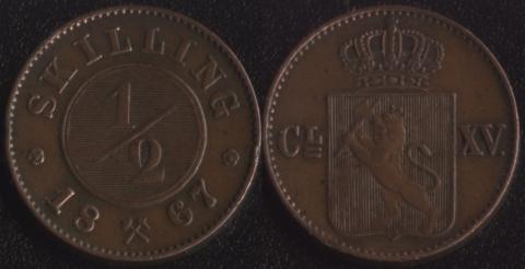 Norway 1/2 skilling 1867