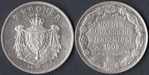 Norway 2 kroons 1907 Anniversary of