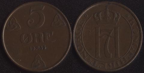 Norway 5 ore 1935