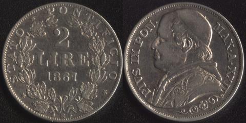 Papal region 2 lira 1867