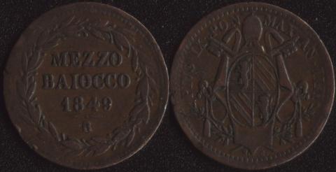 Papal region 1/2 baiocco 1849