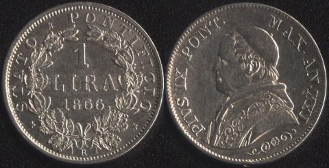 Papal region 1 lira 1866 (m.g