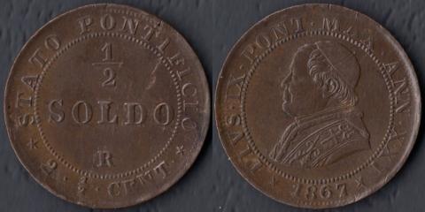 Papal state 1/2 soldo 1867