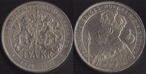Sweden 2 kroons 1897 - 25 years of the reign of