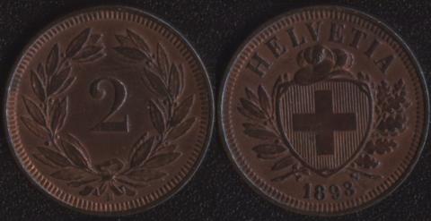 Switzerland 2 rappen 1893