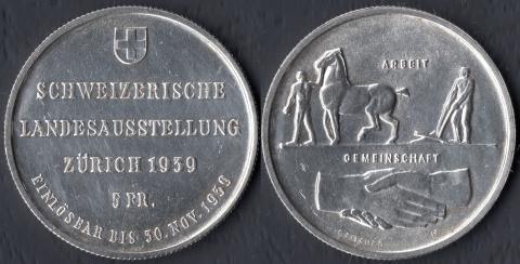 Switzerland 5 francs 1939