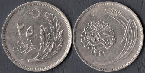 Turkey 25 kurush 1922