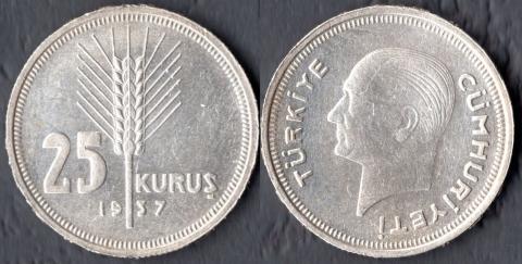 Turkey 25 kurush 1937