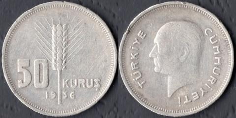Turkey 50 kurush 1936