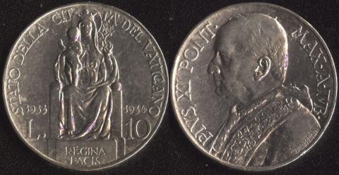 Vatican 10 lire 1933-34