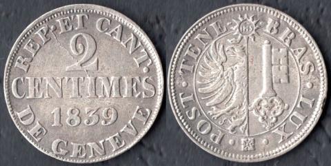 Geneva 2 centimes 1839