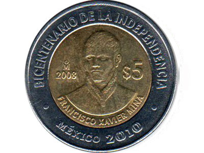 5 pesos - Bicentennial of Independence