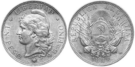 Argentina moneda 1 peso 1882